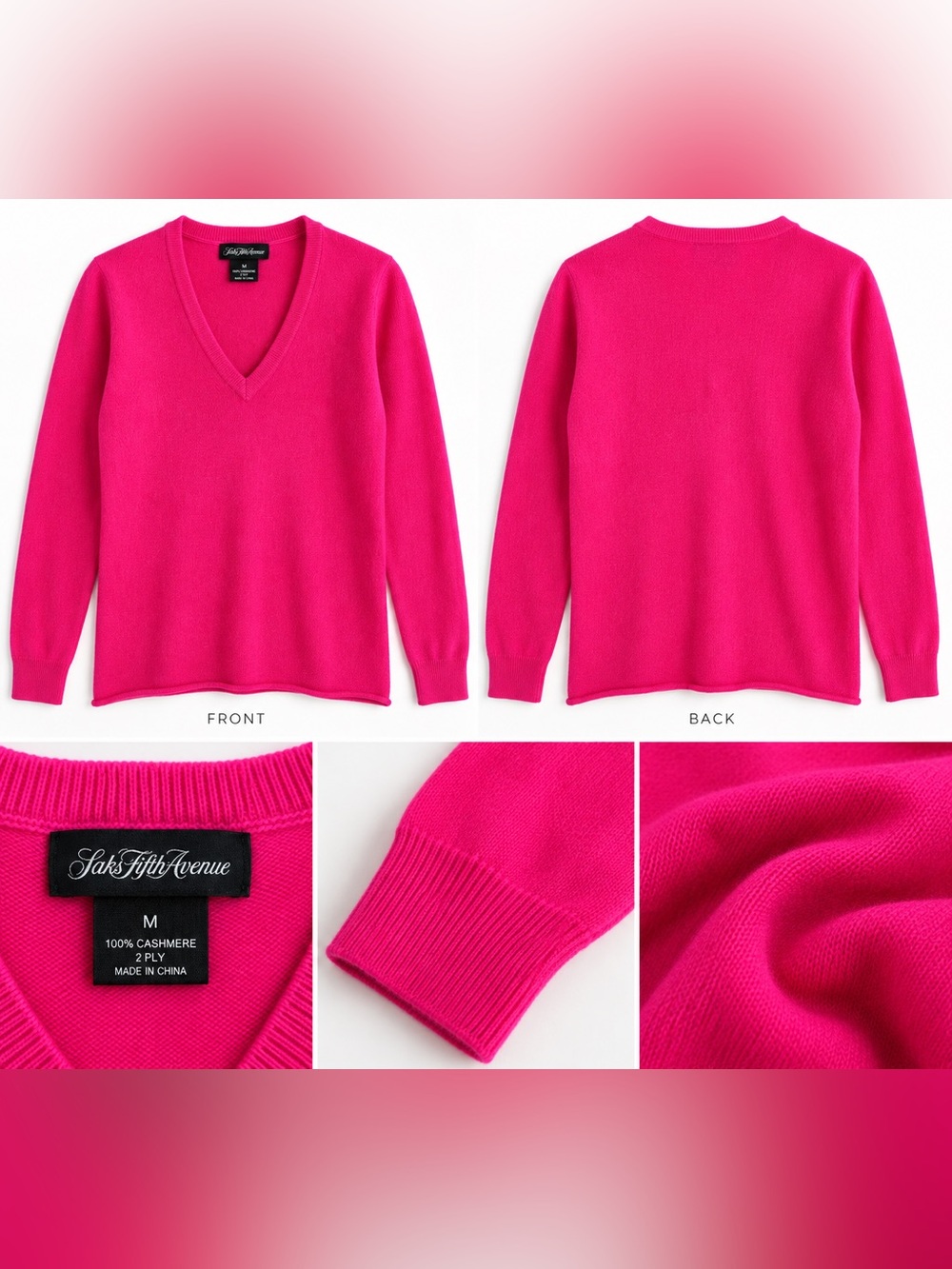 Saks Fifth ave 2 ply cashmere V-neck sweater